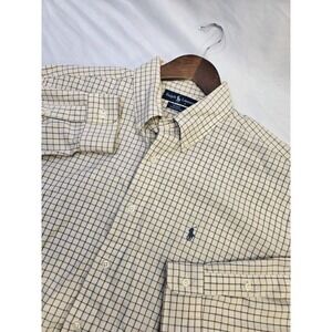 Ralph Lauren Blake Brown Green Check 100% Cotton long Sleeve Button Down shirt L